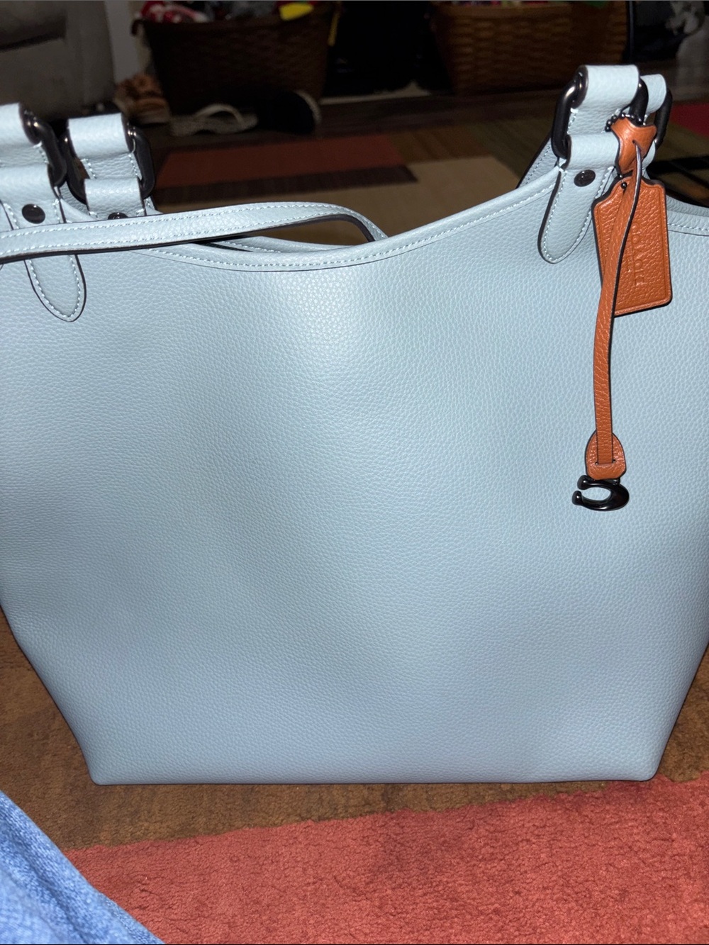 Coach Light Blue Leather Tote with Tan Accent - Women Bags